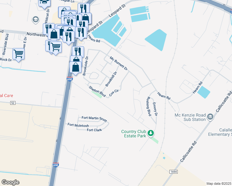 map of restaurants, bars, coffee shops, grocery stores, and more near 3620 Cox Circle in Corpus Christi
