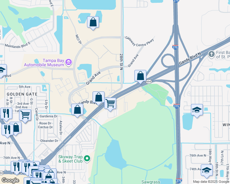 map of restaurants, bars, coffee shops, grocery stores, and more near 8600 29th Way in Pinellas Park