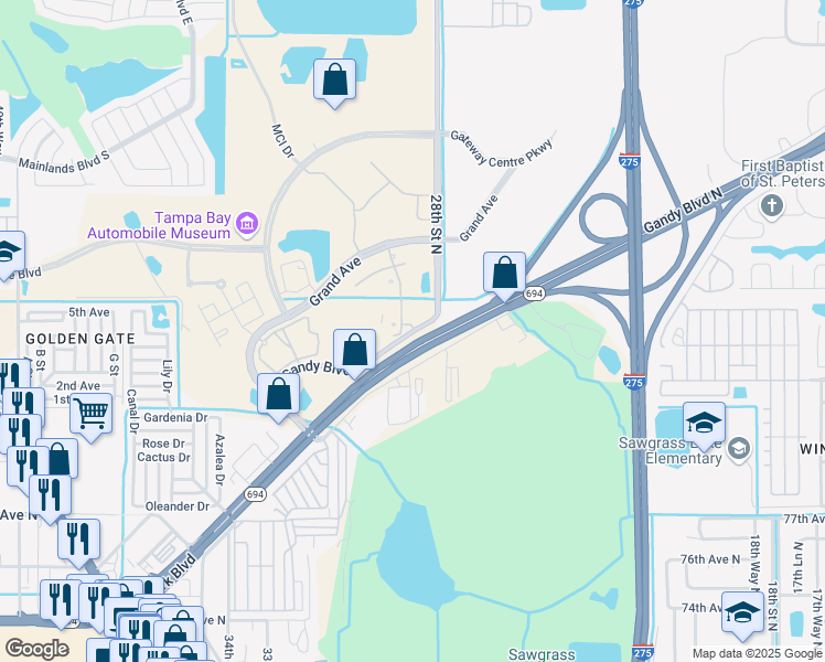 map of restaurants, bars, coffee shops, grocery stores, and more near 8600 29th Way in Pinellas Park