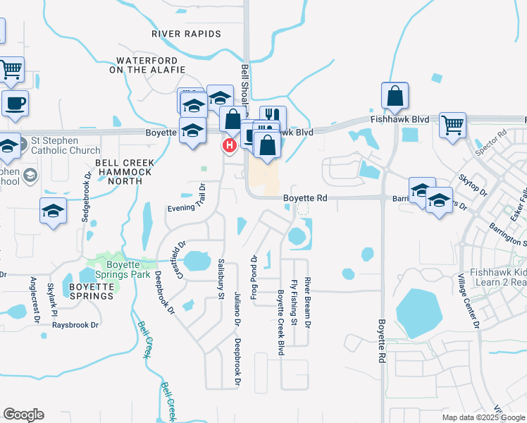 map of restaurants, bars, coffee shops, grocery stores, and more near 13521 Copper Head Drive in Riverview