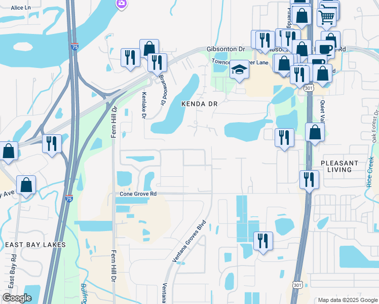 map of restaurants, bars, coffee shops, grocery stores, and more near 10233 Strawberry Tetra Drive in Riverview