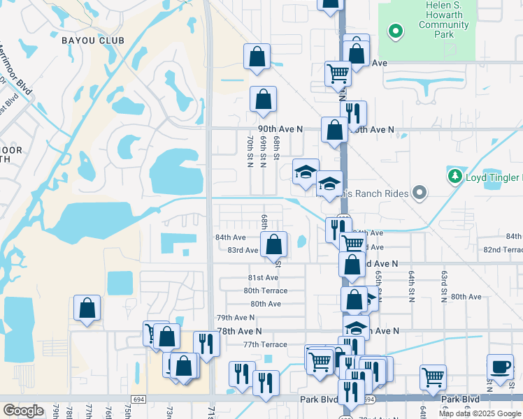 map of restaurants, bars, coffee shops, grocery stores, and more near 6905 Monte Carlo in Pinellas Park