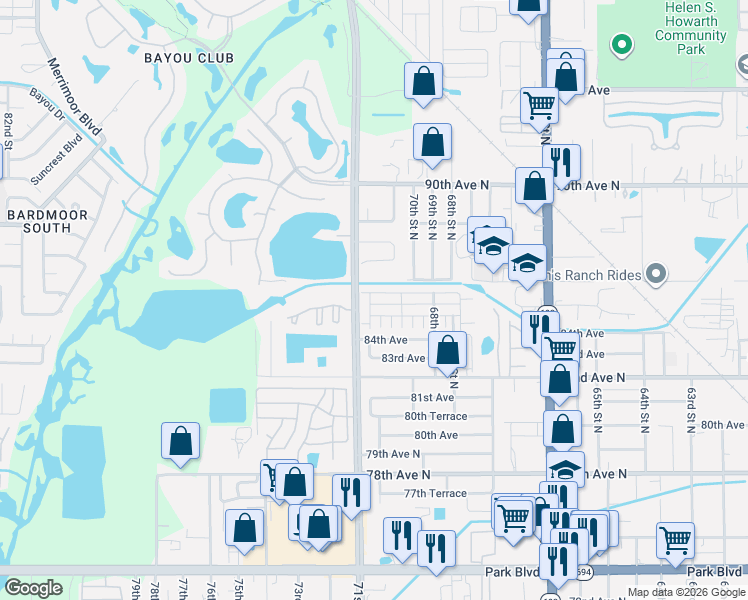 map of restaurants, bars, coffee shops, grocery stores, and more near 7015 Monte Carlo in Pinellas Park