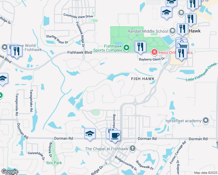 map of restaurants, bars, coffee shops, grocery stores, and more near 16025 Ternglade Drive in Lithia