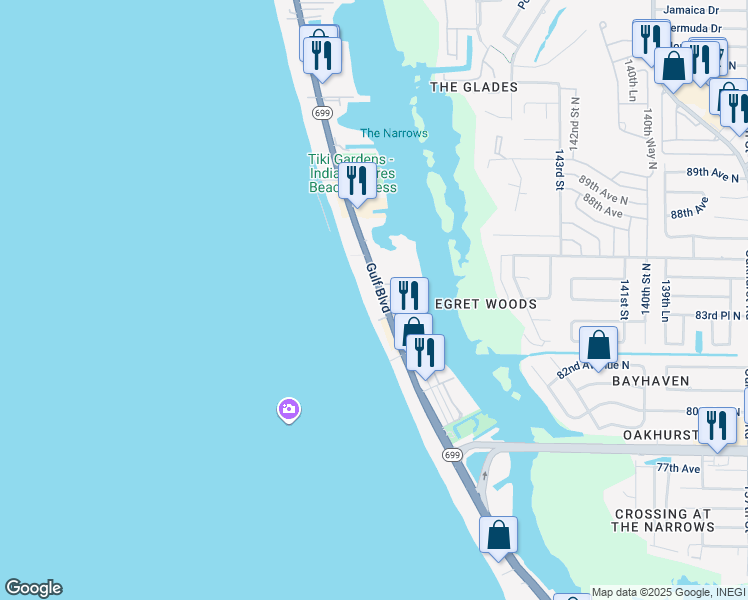 map of restaurants, bars, coffee shops, grocery stores, and more near 19418 Gulf Boulevard in Indian Shores