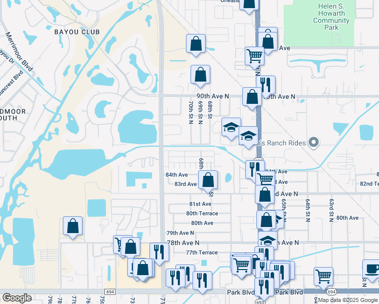map of restaurants, bars, coffee shops, grocery stores, and more near 6905 Monte Carlo in Pinellas Park