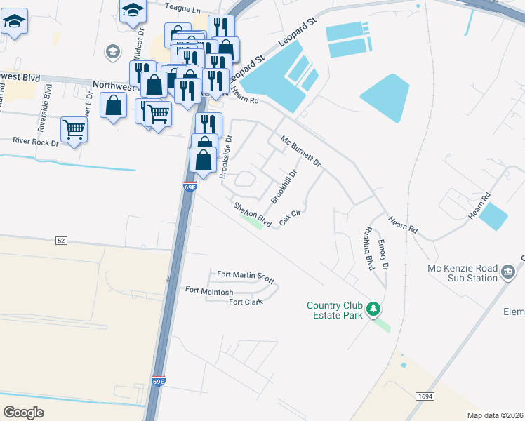 map of restaurants, bars, coffee shops, grocery stores, and more near 13118 Shelton Boulevard in Corpus Christi