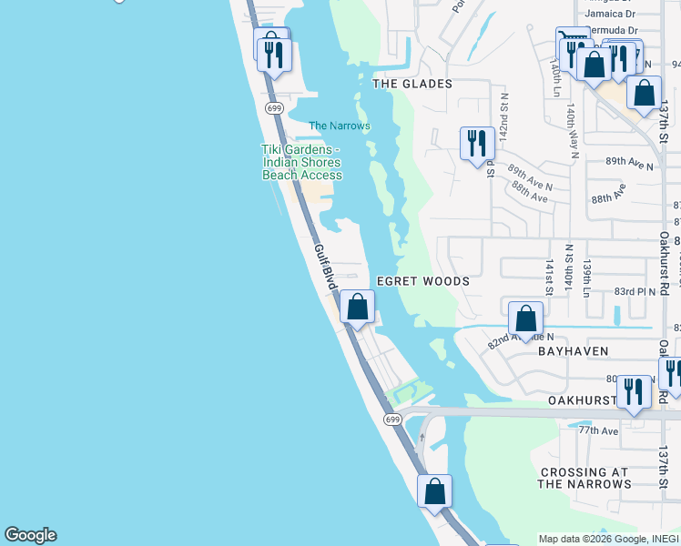 map of restaurants, bars, coffee shops, grocery stores, and more near 19362 Gulf Boulevard in Indian Shores