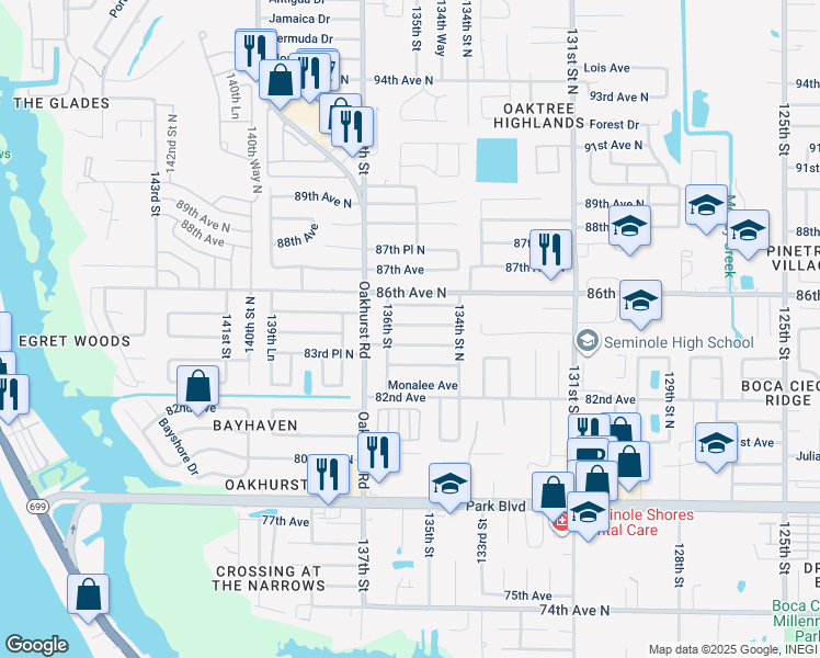 map of restaurants, bars, coffee shops, grocery stores, and more near in Largo