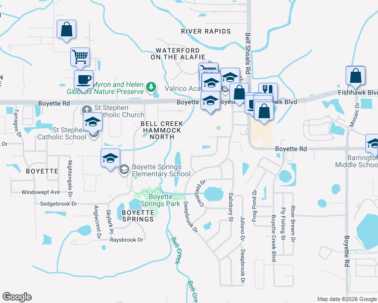 map of restaurants, bars, coffee shops, grocery stores, and more near 10225 Evening Trail Drive in Riverview