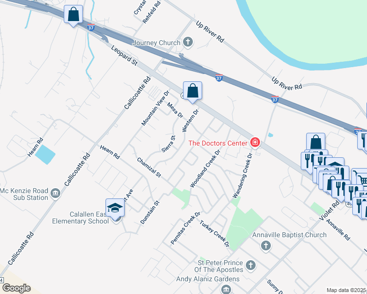 map of restaurants, bars, coffee shops, grocery stores, and more near 4210 Western Drive in Corpus Christi