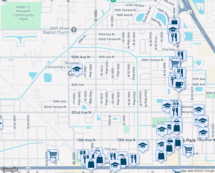 map of restaurants, bars, coffee shops, grocery stores, and more near 5620 86th Avenue in Pinellas Park