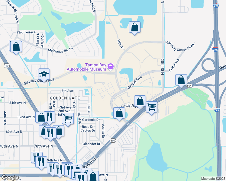 map of restaurants, bars, coffee shops, grocery stores, and more near 3115 Grand Avenue in Pinellas Park