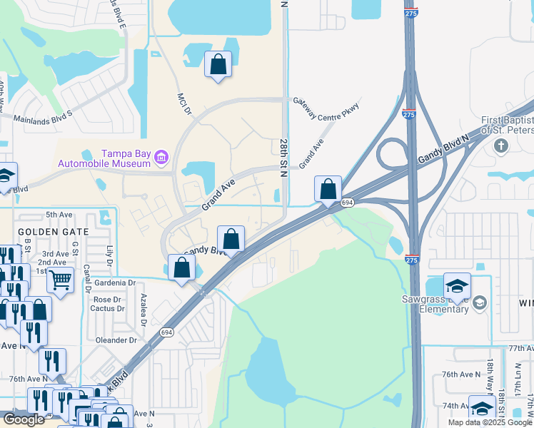 map of restaurants, bars, coffee shops, grocery stores, and more near 2990 Grand Avenue in Pinellas Park