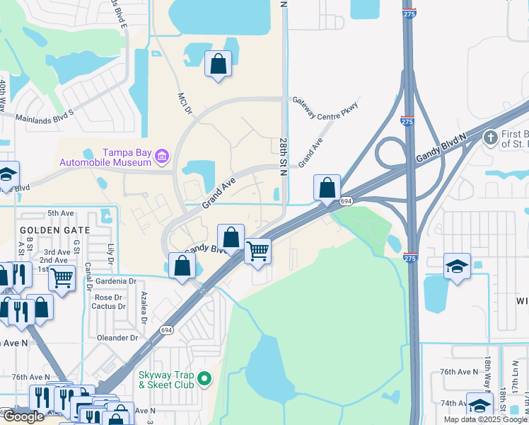 map of restaurants, bars, coffee shops, grocery stores, and more near 2990 Grand Avenue in Pinellas Park