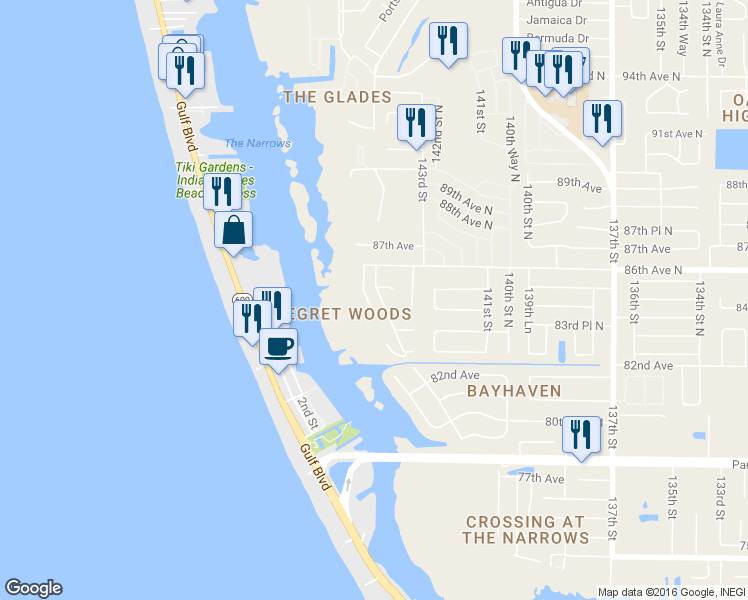 map of restaurants, bars, coffee shops, grocery stores, and more near 8430 144th Lane in Seminole