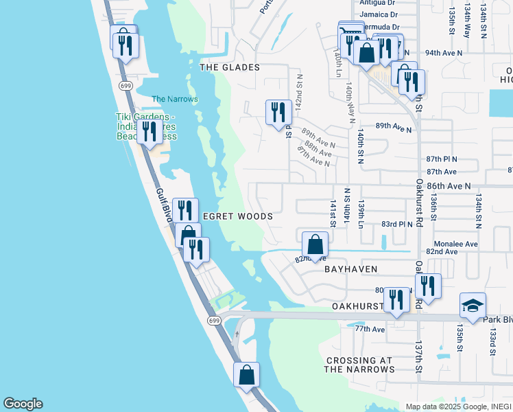 map of restaurants, bars, coffee shops, grocery stores, and more near 8430 144th Lane in Seminole