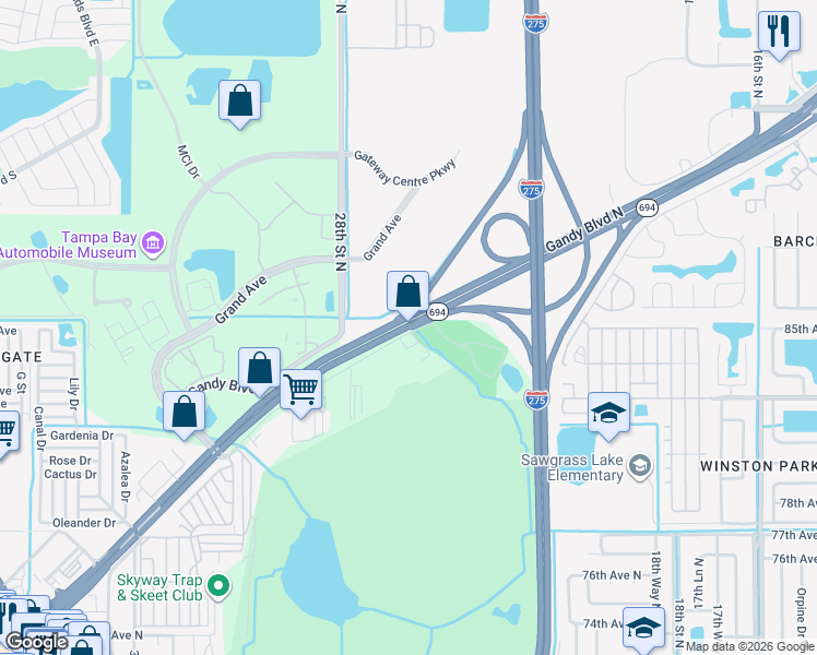 map of restaurants, bars, coffee shops, grocery stores, and more near 2000 Gandy Boulevard in St. Petersburg