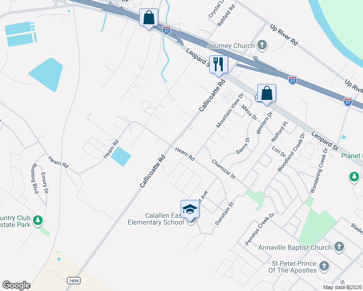 map of restaurants, bars, coffee shops, grocery stores, and more near 4020 Callicoatte Road in Corpus Christi