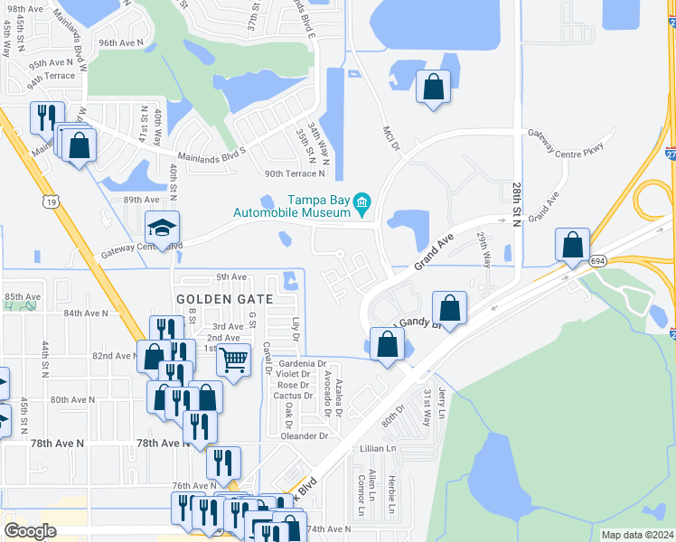 map of restaurants, bars, coffee shops, grocery stores, and more near 3115 Grand Avenue in Pinellas Park