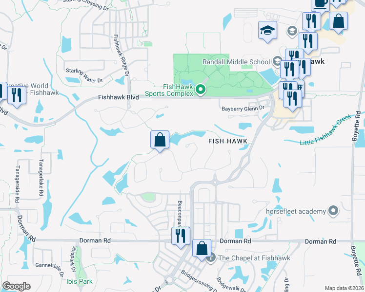 map of restaurants, bars, coffee shops, grocery stores, and more near 5702 Ternpark Drive in Lithia