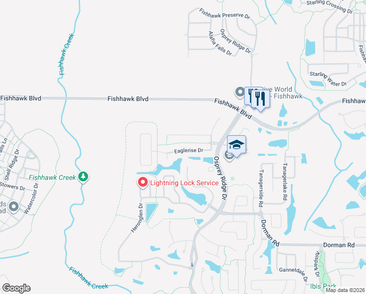 map of restaurants, bars, coffee shops, grocery stores, and more near 15022 Eaglerise Drive in Lithia