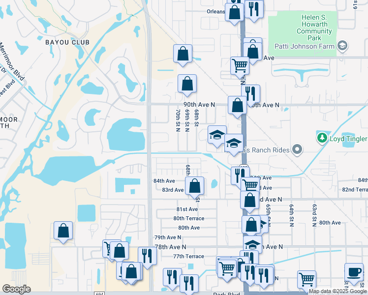 map of restaurants, bars, coffee shops, grocery stores, and more near 8636 69th Street North in Pinellas Park