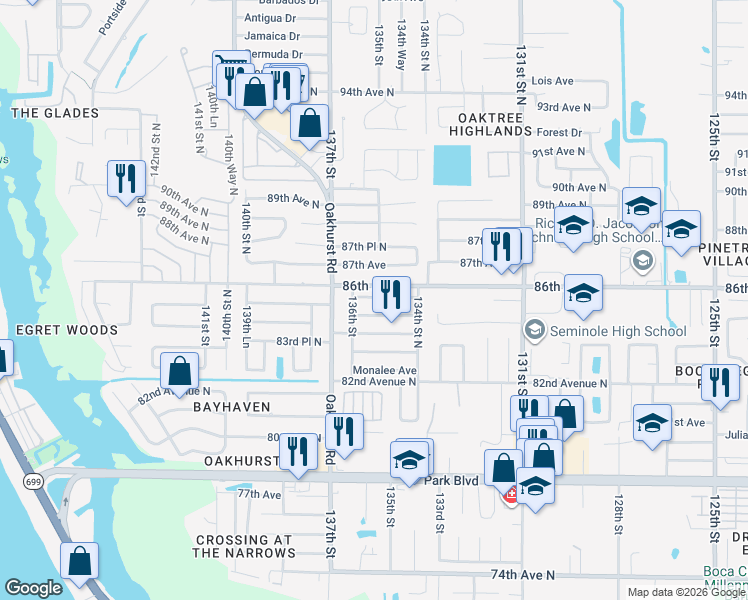 map of restaurants, bars, coffee shops, grocery stores, and more near in Largo
