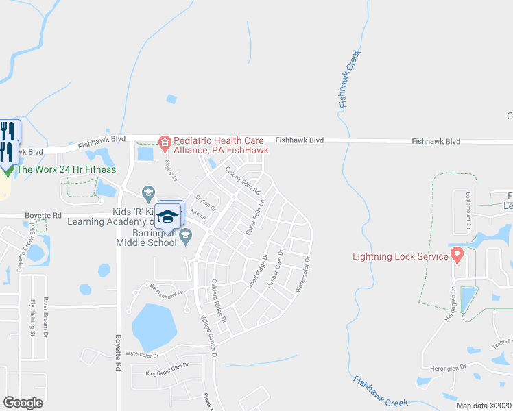 map of restaurants, bars, coffee shops, grocery stores, and more near 5830 Circa Fishhawk Boulevard in Lithia