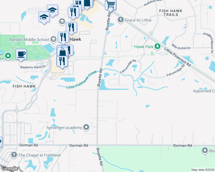 map of restaurants, bars, coffee shops, grocery stores, and more near 16827 Harrierridge Place in Lithia