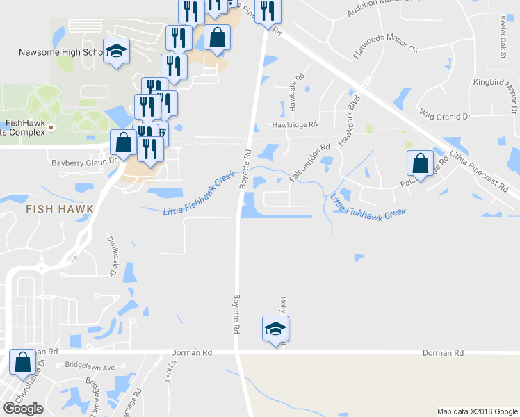 map of restaurants, bars, coffee shops, grocery stores, and more near 16827 Harrierridge Place in Lithia