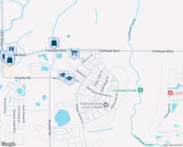 map of restaurants, bars, coffee shops, grocery stores, and more near 5805 Circa Fishhawk Boulevard in Lithia