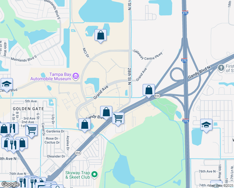 map of restaurants, bars, coffee shops, grocery stores, and more near 2990 Grand Avenue in Pinellas Park