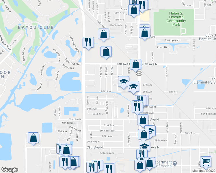 map of restaurants, bars, coffee shops, grocery stores, and more near 8636 69th Street North in Pinellas Park