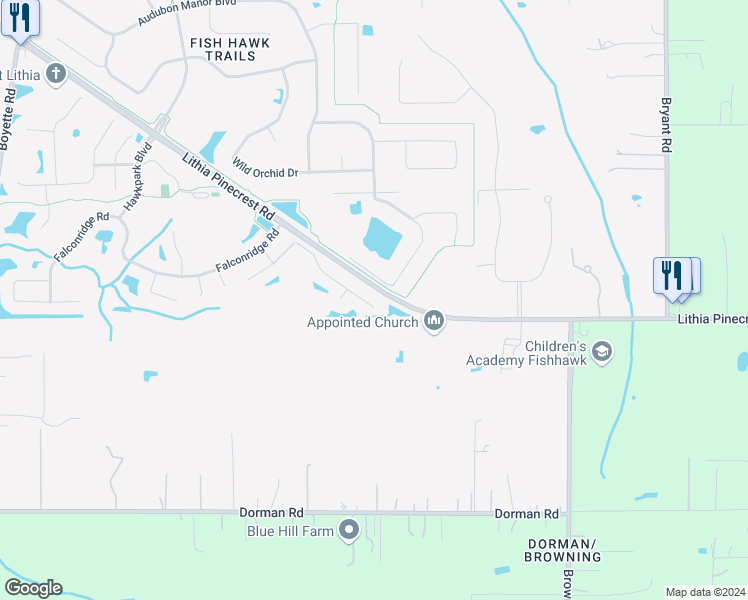 map of restaurants, bars, coffee shops, grocery stores, and more near 6221 Kiteridge Drive in Lithia