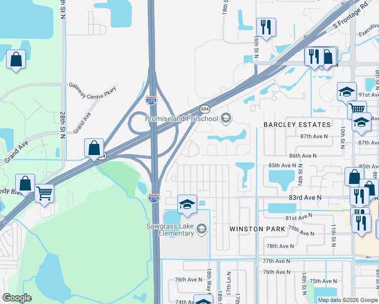 map of restaurants, bars, coffee shops, grocery stores, and more near 2000 Gandy Boulevard North in St. Petersburg