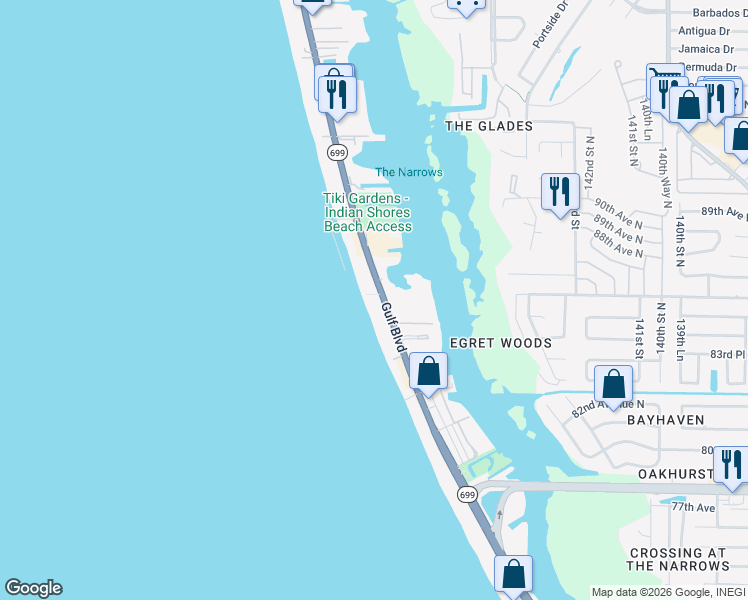 map of restaurants, bars, coffee shops, grocery stores, and more near 19450 Gulf Boulevard in Indian Shores