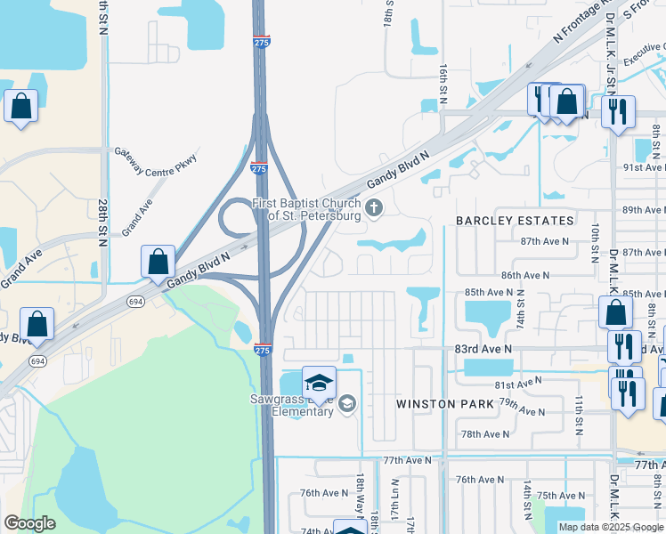 map of restaurants, bars, coffee shops, grocery stores, and more near 2000 Gandy Boulevard North in St. Petersburg