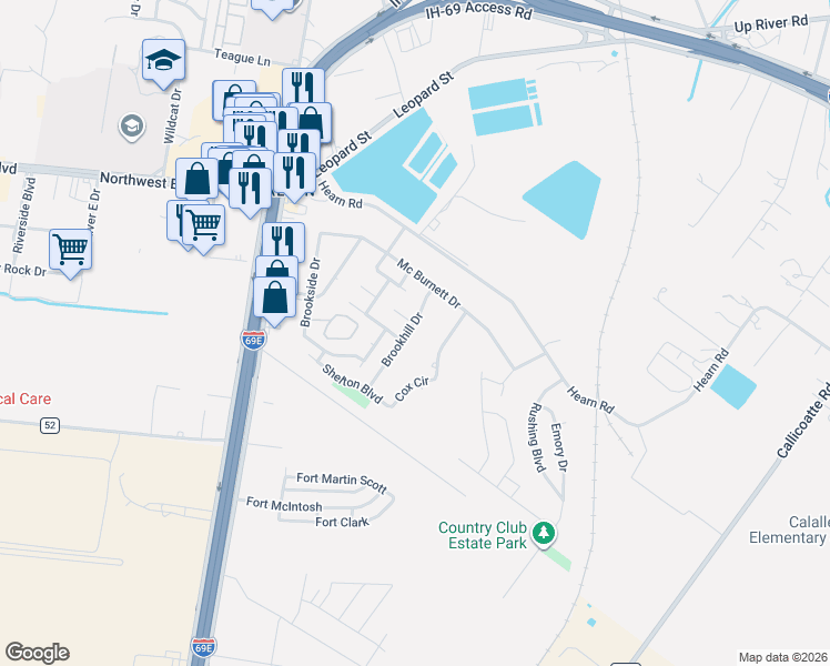 map of restaurants, bars, coffee shops, grocery stores, and more near 3725 Country Estates Drive in Corpus Christi