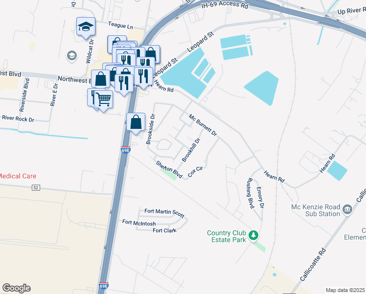 map of restaurants, bars, coffee shops, grocery stores, and more near 3762 Sunnyville Drive in Corpus Christi