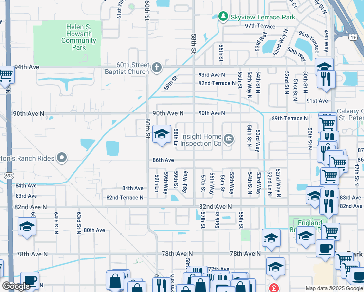 map of restaurants, bars, coffee shops, grocery stores, and more near 5820 87th Avenue in Pinellas Park