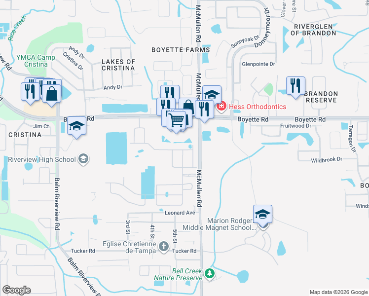 map of restaurants, bars, coffee shops, grocery stores, and more near 10327 Holstein Edge Place in Riverview