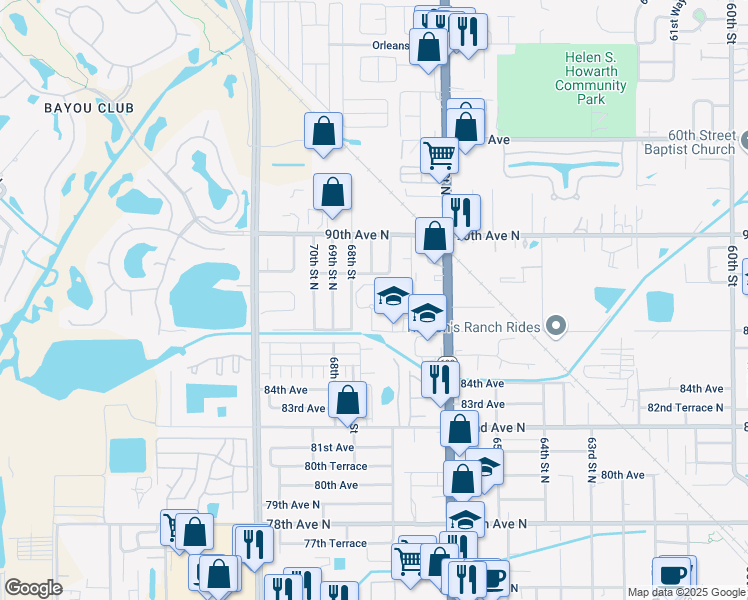 map of restaurants, bars, coffee shops, grocery stores, and more near 6784 88th Avenue North in Pinellas Park
