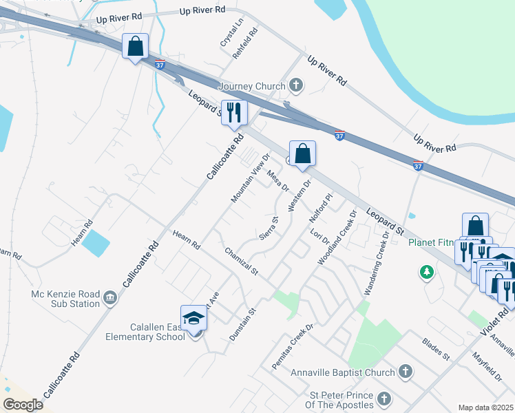 map of restaurants, bars, coffee shops, grocery stores, and more near 11910 Wildhorse Valley Drive in Corpus Christi