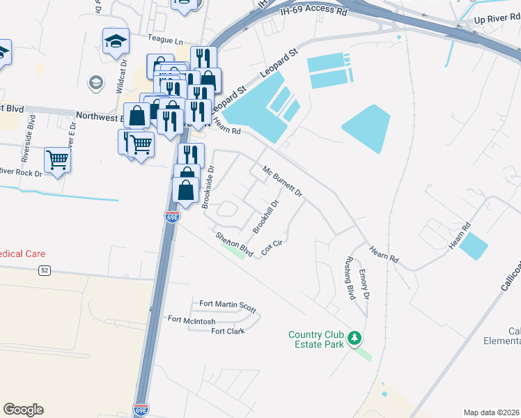 map of restaurants, bars, coffee shops, grocery stores, and more near 3810 Carencia Drive in Corpus Christi