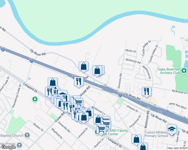 map of restaurants, bars, coffee shops, grocery stores, and more near 4826 Guth Street in Corpus Christi