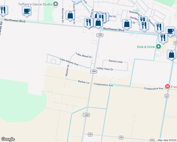map of restaurants, bars, coffee shops, grocery stores, and more near 3601 Perfection Lake Avenue in Robstown