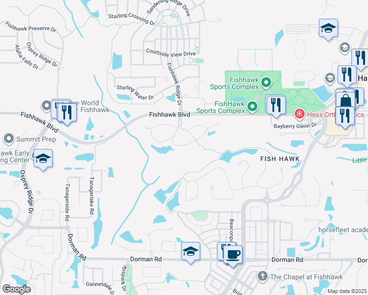 map of restaurants, bars, coffee shops, grocery stores, and more near 15842 Fishhawk View Drive in Lithia