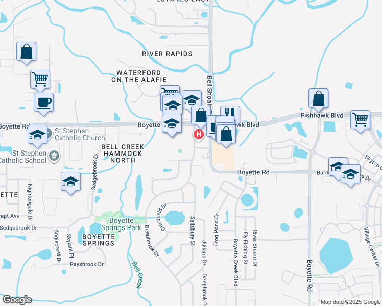 map of restaurants, bars, coffee shops, grocery stores, and more near 10119 Deepbrook Drive in Riverview
