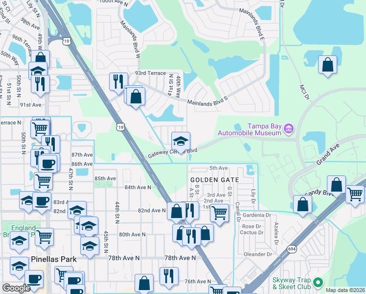 map of restaurants, bars, coffee shops, grocery stores, and more near 8703 40th Way in Pinellas Park